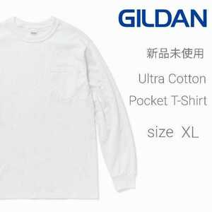 新品未使用 ギルダン ウルトラコットンポケット付 長袖Tシャツ ホワイト XL