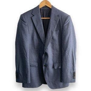 美品 HUGO BOSS ヒューゴボス TAILORED シルクブレンド チェック柄 シングル テーラードジャケット 44 ネイビーブルー