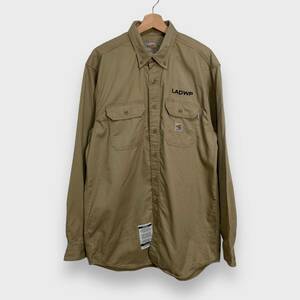 送料無料☆carhartt☆カーハート☆carhartt FR☆ツイルシャツ☆ワークシャツ☆ボタンダウン☆カーキ☆L☆G24M