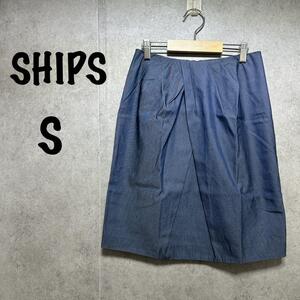 【SHIPS】シップス（S）ミニスカート＊Aライン＊タック＊ナイロン混＊ネイビー