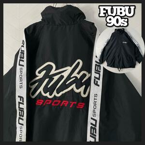 90s FUBU フブ ナイロン トラックジャケット ライン 両面ロゴ y2k