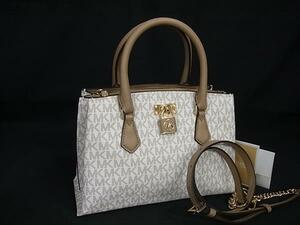 1円 ■新品■未使用■ MICHAEL KORS マイケルコース MK柄 PVC×レザー 2WAY ハンドバッグ ショルダー 斜め掛け アイボリー系 BI6566