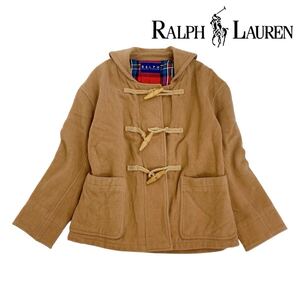 10T195☆ RALPH LAUREN ラルフローレン ブラウン ウール100% 秋冬 ダッフルコート ハーフコート アウター 防寒 ジャケット 内側チェック S