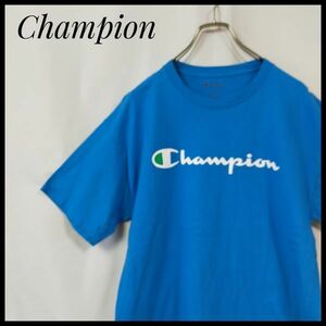 チャンピオン　半袖Ｔシャツ　デカロゴ　Ｃｈａｍｐｉｏｎロゴ　ゆるだぼ　定番　ビッグロゴ　クルーネック　ブルー　青色