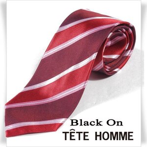 新品1円～★Black On TETE HOMME テットオム シルク絹100％ ネクタイ 織柄 ストライプ ボルドー 正規店本物◆3602◆