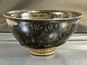 ▼傷有▼ 中国陶器 油滴天目 天目茶碗 直径 約13.1cm ■ 中国美術 古玩 唐物 時代物 茶道具 茶器 陶器 陶芸 ■ 茶道家所蔵品 ■ 駒A 松879