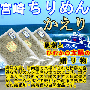 「宮崎ちりめん」かえり 100g×3袋 黒潮と日向の太陽の贈物 カルシウムの補給源 ちりめんじゃこ 山西水産 天日干し ご飯のお供 トッピング