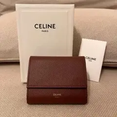 CELINE 三つ折り財布 ブラウン レッド ボルドー レザー