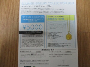 ギンザタナカ 5000円分 商品券 優待券 GINZA TANAKA 18K 24K インゴッド ネックレス 指輪
