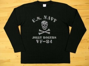 JOLLY ROGERS VF-84 黒 5.6oz 長袖Tシャツ グレー L ミリタリー ジョリーロジャース スカル ドクロ U.S. NAVY