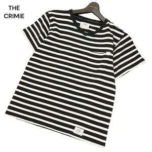 THE CRIMIE クライミー 春夏 半袖 Vネック ボーダー柄 ポケット カットソー ポケTシャツ Sz.S　メンズ 黒 × 白　C4T06840_7#A