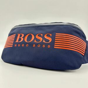 【極美品】HUGO BOSS ヒューゴボス ボディバッグ ウエストバッグ 斜め掛け ビッグロゴ ネイビー 紺色 メンズ 軽量 長財布収納可能 男