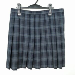 1円 スクールスカート 大きいサイズ 冬物 w85-丈55 チェック 中学 高校 プリーツ 学生服 制服 女子 中古 IN7914