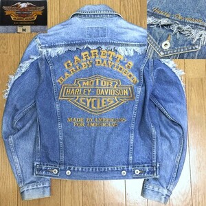 HARLEY-DAVIDSON ハーレーダビッドソン HDC製 90s 金ロゴ刺繍 インディゴ デニム トラッカージャケット メンズ M バイカー