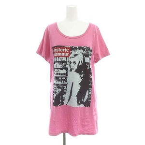 ヒステリックグラマー HYSTERIC GLAMOUR Uネック プリントTシャツ カットソー 半袖 F ピンク /HK ■OS レディース