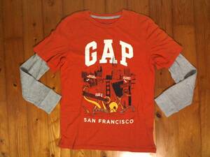 ★難有☆ギャップ　キッズ☆GAP KIDS★レイヤード　長袖Tシャツ 160 茶　グレー (垣)