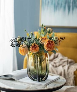 高級　現代風　花器　飾り物　瑠璃花瓶　琥珀色　グラデーション　生け花　高品質　きれい　L z2254
