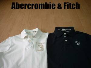 即戦力2着セット高級Abercrombie & Fitchワンポイント刺繍ビンテージ鹿の子ポロシャツM白ホワイトx紺ネイビー正規アバクロンビー&フィッチ