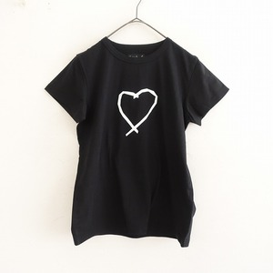 【美品】アニエスベー agnes b. *ハートプリントコットン半袖Tシャツ*1黒ブラックカットソーアニエスb.(33-2411-223)【90L42】