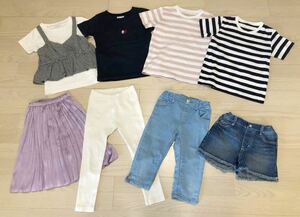 ☆女の子上下服8点セット☆110.120サイズ 半袖Tシャツ プリーツスカート レギンス デニム ショートパンツ 夏服 女子 子供服 キッズ