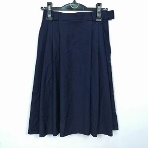 1円 スクールスカート 夏物 w60-丈58 紺 中学 高校 プリーツ 学生服 制服 女子 中古 IN1264