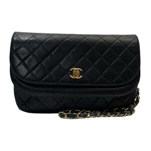 シャネル マトラッセ ダブル フラップ チェーン ショルダー バッグ 黒色 / Chanel Matelasse Double Flap Chain shoulder Bag 