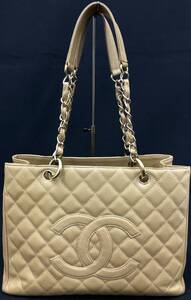 0004-12008 1円出品 バッグ CHANEL シャネル GSTトート マトラッセ キャビアスキン ココマーク ベージュ レディース