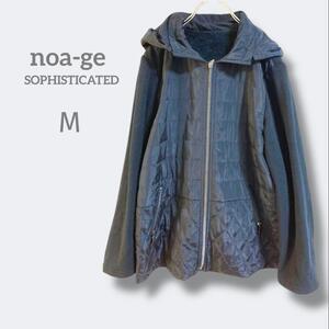 6a1075 noa-ge【M】フーデッド　キルティングジャンパー　 ダークネイビー　花柄レース付き