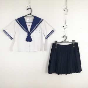 1円 セーラー服 ミニスカート 上下2点セット 大きいサイズ カンコー 夏物 白2本線 女子 学生服 長崎大村中学 白 制服 中古 ランクC EY3298