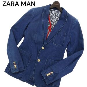 ZARA MAN ザラ マン 通年 背抜き USED加工★ 裏地 フラワー 花柄 ストレッチ デニム テーラード ジャケット Sz.S　メンズ　C4T02346_3#O