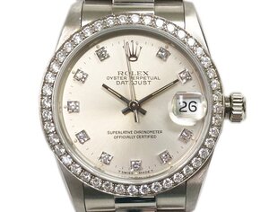 ROLEX ロレックス 腕時計 デイトジャスト 68289G E番 WG 金無垢 シルバー文字盤 10PD ダイヤベゼル ユニセックス ボーイズ 自動巻 稼働品