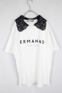 エルマンノシェルヴィーノ ERMANNO FIRENZE レース 襟 ロゴ Tシャツ ホワイト ４０ レディース トップス カットソー　 P115