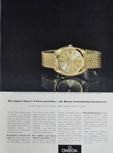 稀少・時計広告！1966年オメガ 時計広告/Omega Constellation Chronometer Watch/O