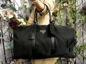 ●超美品●PRADA プラダ●ポコノ ナイロン サフィアーノ レザー 本革●2way ボストン バッグ●黒●SV金具●斜め掛け●大容量 旅行●Js51537