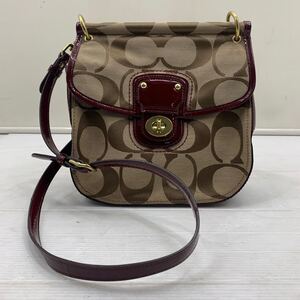 I ☆美品☆ COACH コーチ シグネチャー 2 way ショルダー バッグ 19034 キャンバス パテント ブラウン ボルドー レディース 簡易清掃済み