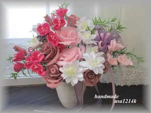 クラシカルモダン♪モーヴピンク薔薇置物お花飾り♪フェルトで作ったお花たちです♪オリジナルハンドメイド♪