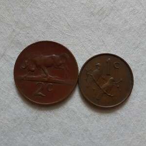 南アフリカ　2セント青銅貨 1セント青銅貨　2枚まとめて　1960年代　BRONZE