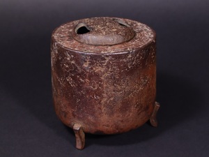 時代 鉄製 筒形三足 香炉 香道具