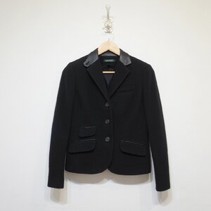 LAUREN RALPH LAUREN (0) 150/80A レザー切替　ウールジャケット　黒　レディース　ローレン　ラルフローレン　H11-72