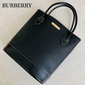 【極美品】Burberry バーバリー ハンドバッグ トートバッグ レザー ノバチェック ゴールド金具 プレート ブラック 自立 