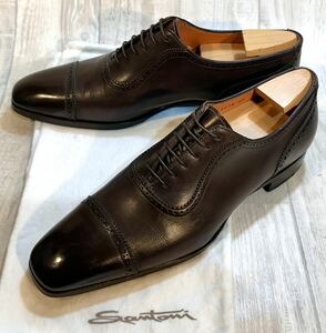 Santoni サントーニ◆25.5cm 7 F◆ITALY製◆パンチドキャップトゥ キャップトゥ 革靴 本革 ビジネスシューズ ドレスシューズ メンズ 焦茶