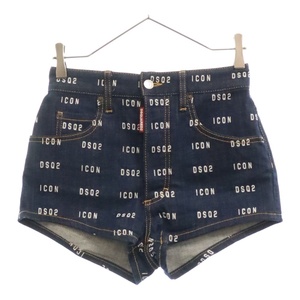 DSQUARED2 ディースクエアード LADIES High Waisted Denim Hot Pants ハイ ウエスト デニム ホット パンツ S80MU0001 インディゴブルー