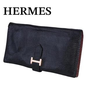 1円～ HERMES エルメス ベアン クラシック リザード ブラック