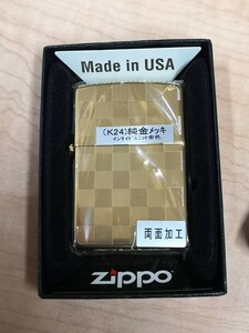 新品未使用 ZIPPO k24 純金メッキ インサイドユニット金色 両面加工 ゴールド ジッポー ゴールド