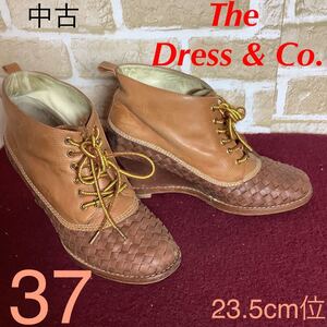 【売り切り!送料無料!】A-44 The Dress & Co.!ブーティー!ショートブーツ!37 23.5cm位!キャメル!ブラウン!編み込み素材!おしゃれ!中古!