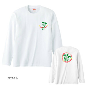 レディースM対応(タグ表記男女兼用S)/ホワイト*サークルロゴホヌプリント*長袖/Ｔシャツ/フラダンス/ハワイ/送料無料【tl033】