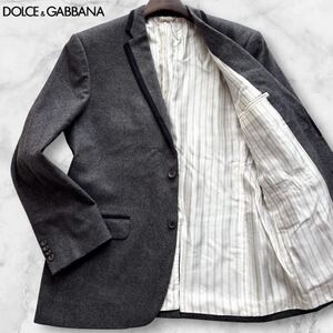 極美品/XL相当◆極上カシミヤ混◆ドルチェ&ガッバーナ DOLCE&GABBANA テーラードジャケット パイピング 裏地ストライプ ウール グレー系 52