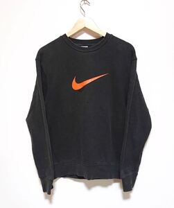 h1393gg NIKE ナイキ サイズL トレーナー ブラック メンズ スウェット オレンジロゴプリント スポーティ シンプル 運動 綿100% 古着