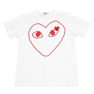 プレイ コムデギャルソンPLAY COMME des GARCONS ハートプリントワッペンTシャツ 白L 【レディース】