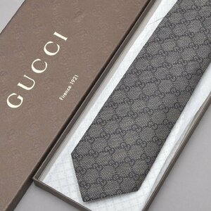 1円 未使用 GUCCI グッチ GG柄 ネクタイ シルク ブラック ブロンズ 箱付き イタリア製 大剣幅8cm 総柄 スーツ 制服 紳士 ブランド Mk.b